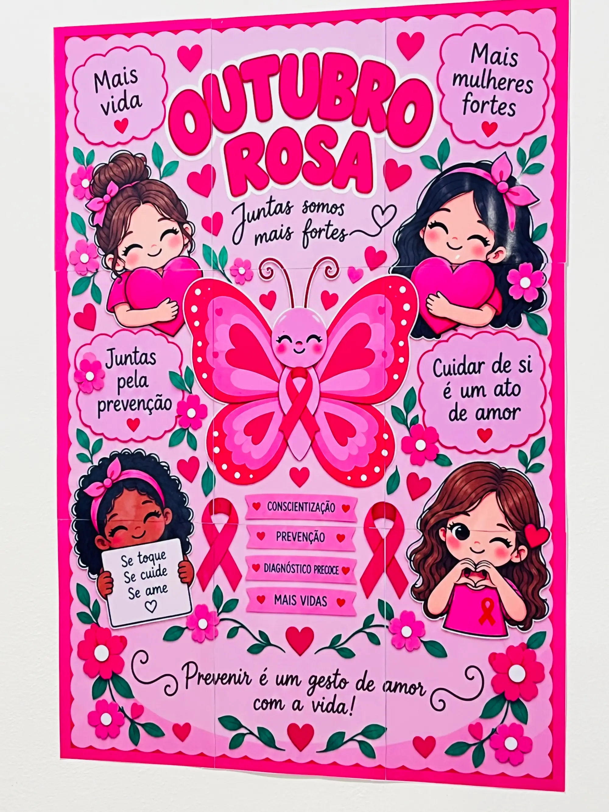 Painel Outubro Rosa – "Juntas Somos Mais Fortes" para Imprimir — Datas comemorativas para Todas as séries: Painel Outubro…