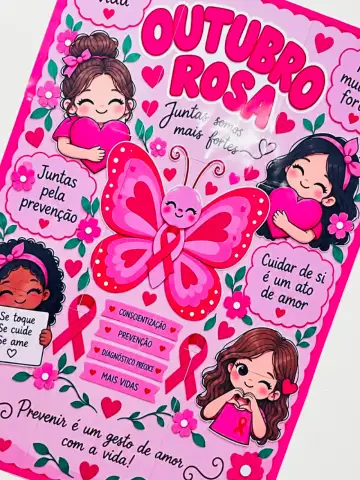 Painel Outubro Rosa - Juntas somos mais fortes — amostra 2: ✅ Impressão simples em folha A4