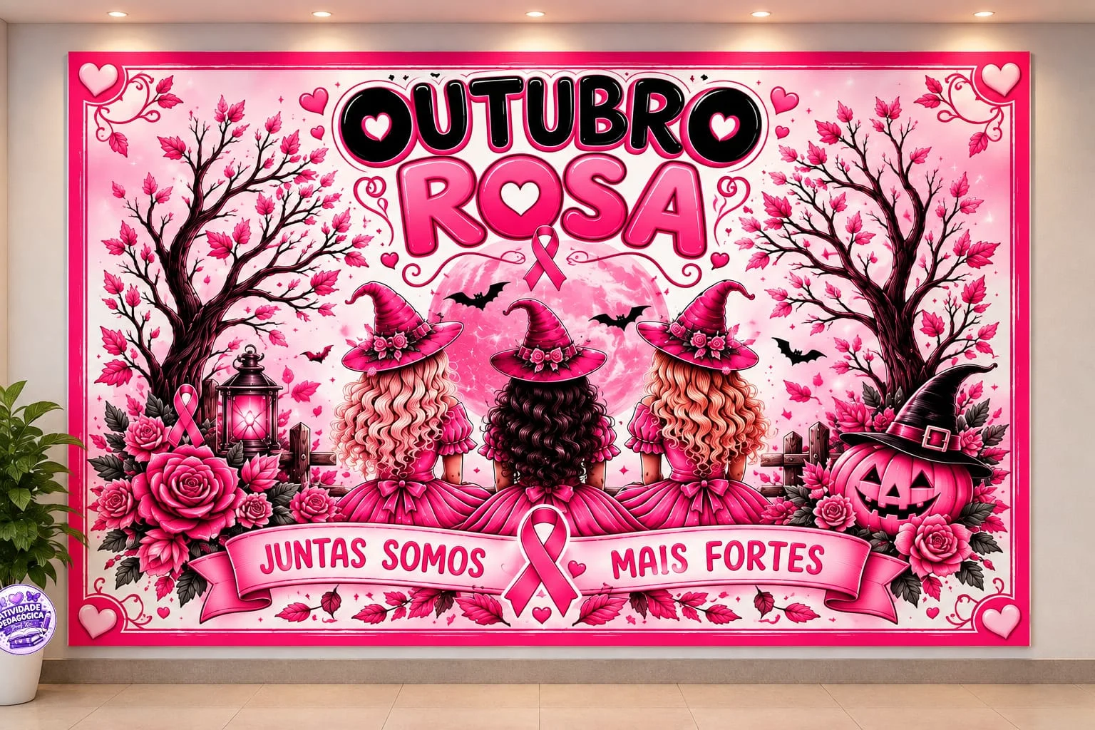 PAINEL OUTUBRO ROSA — JUNTAS SOMOS MAIS FORTES 💗 — capa do material