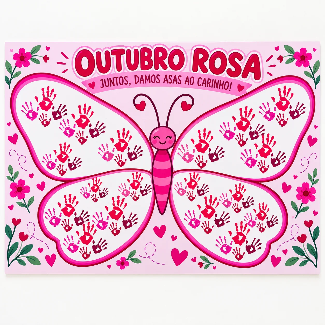 Painel Outubro Rosa – Juntos, Damos Asas ao Carinho! | Decoração para Imprimir — amostra 3: Formato e impressão Painel Outubro Rosa – Juntos, Damos Asas ao Carinho! | Decoração para Imprimir — amostra 3: Formato e impressão