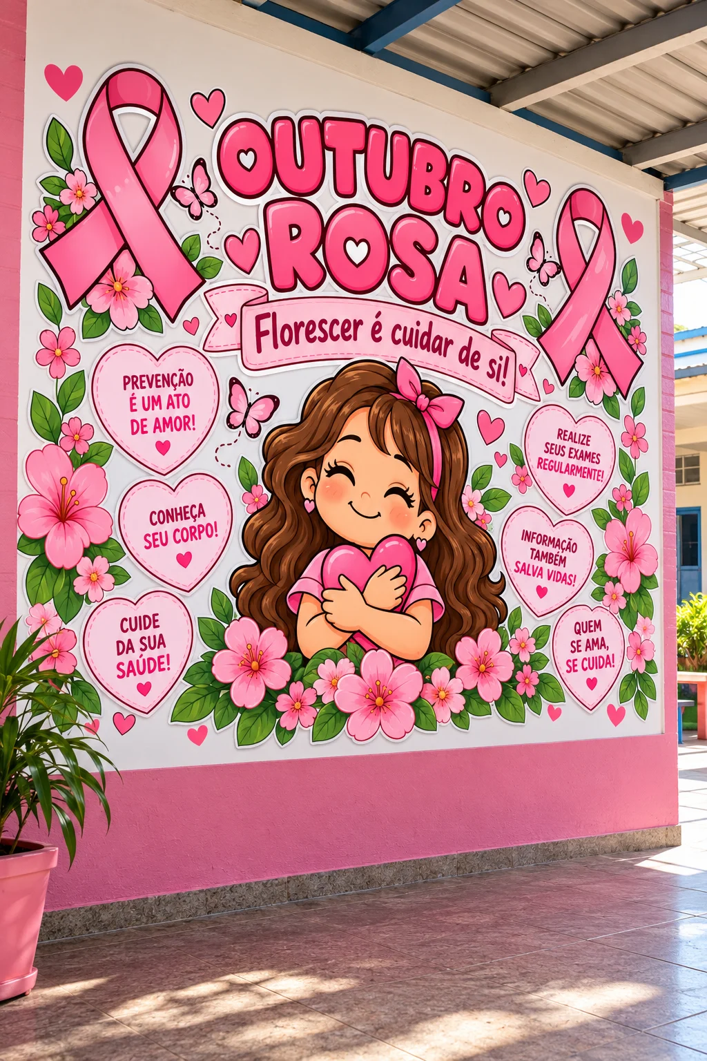 Painel Outubro Rosa para Escola-Ensino fundamental — amostra 1: Painel Outubro Rosa para decorar a escola e trabalhar…