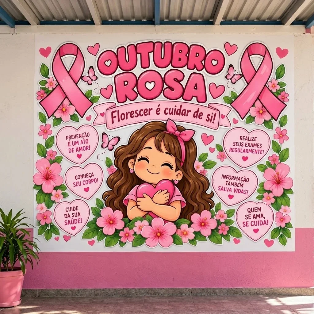 Painel Outubro Rosa para Escola | Florescer é Cuidar — amostra 1: ✨ O que você vai receber?