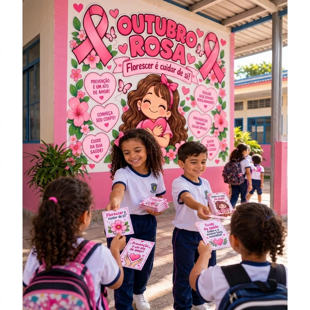 Painel Outubro Rosa para Escola | Florescer é Cuidar — amostra 2: 🌷 Onde utilizar?