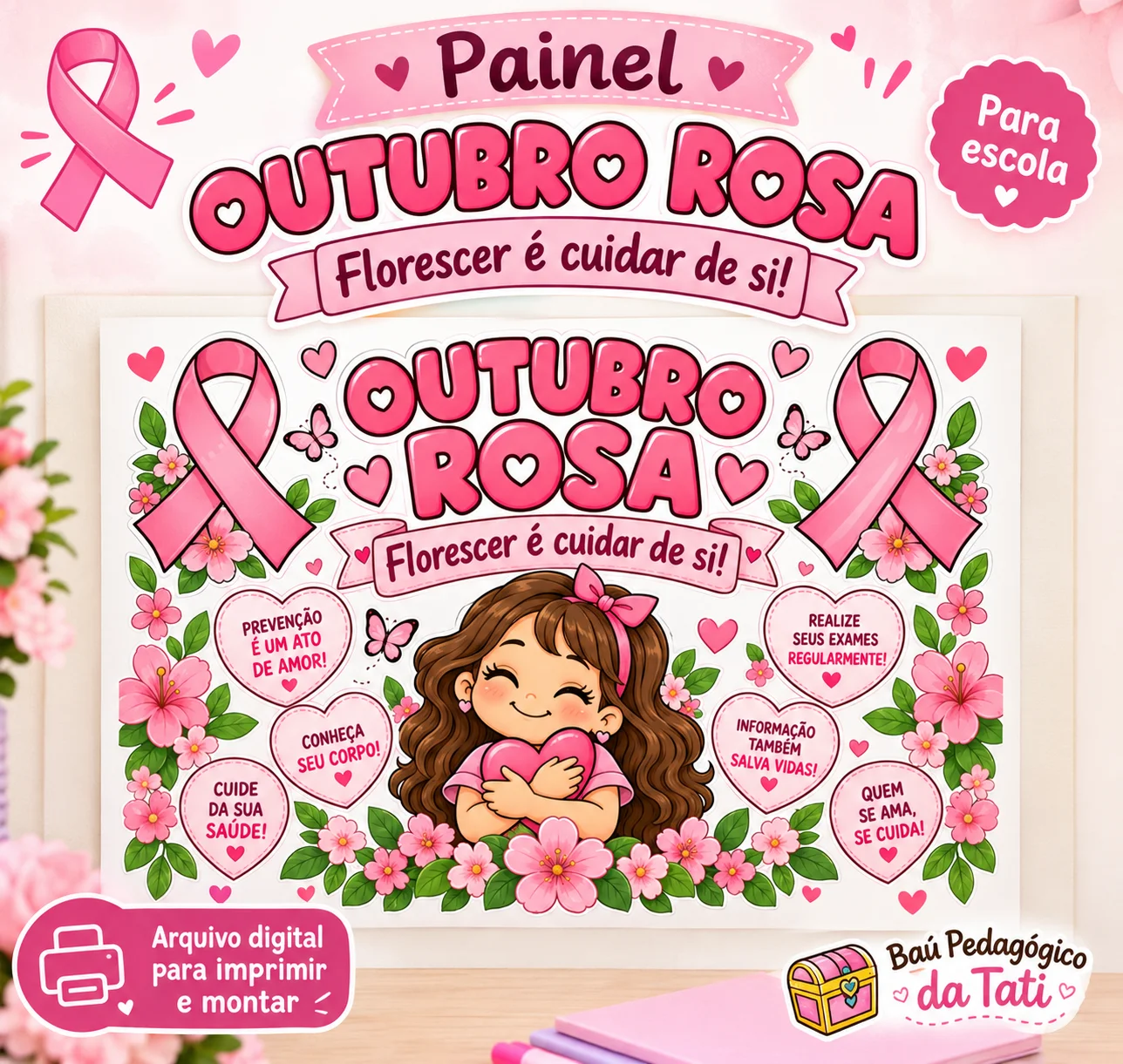 Painel Outubro Rosa para Escola | Florescer é Cuidar — capa do material