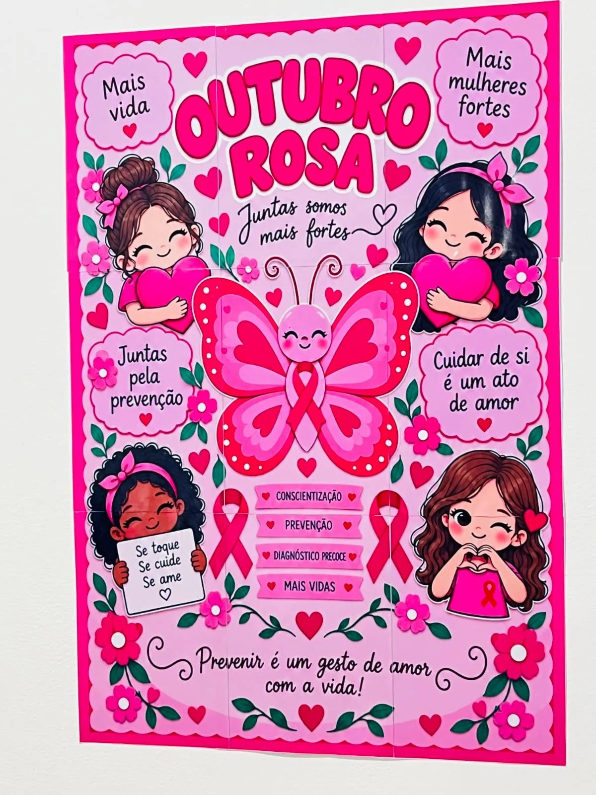 Painel Outubro Rosa para Escola – Juntas Somos Mais Fortes — amostra 2: Painel Outubro Rosa colorido e pronto para…