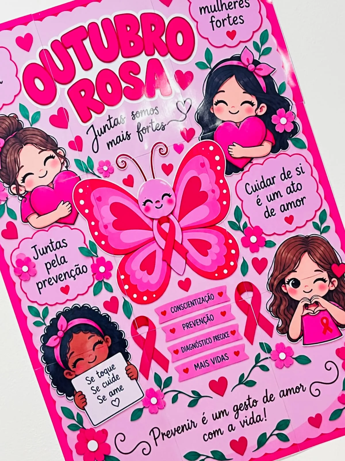 Painel Outubro Rosa para Escola – Juntas Somos Mais Fortes — amostra 5: Painel Outubro Rosa colorido e pronto para…