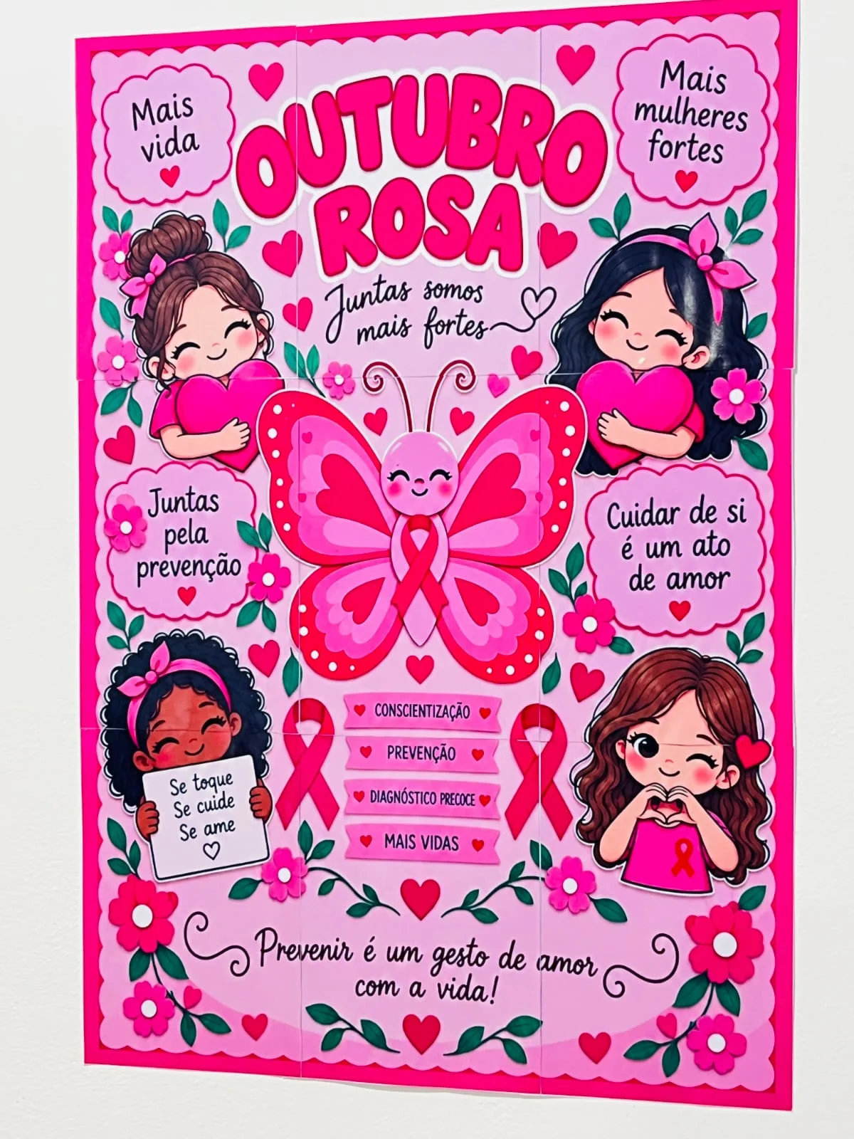 Painel Outubro Rosa para Escola – Juntas Somos Mais Fortes — amostra 6: Painel Outubro Rosa colorido e pronto para…