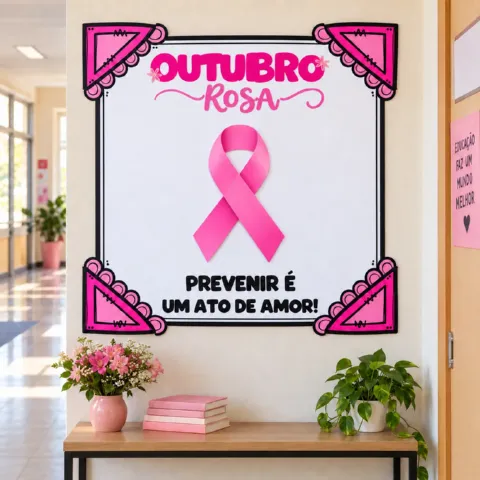Painel Outubro Rosa para Imprimir – 16 Folhas A4 — capa do material