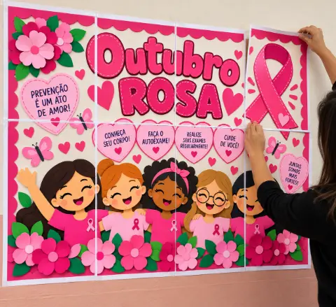 Painel Outubro Rosa para imprimir, 8 folhas A4 para imprimir — amostra 1: O que é