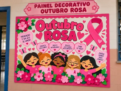 Painel Outubro Rosa para imprimir, 8 folhas A4 para imprimir — capa do material