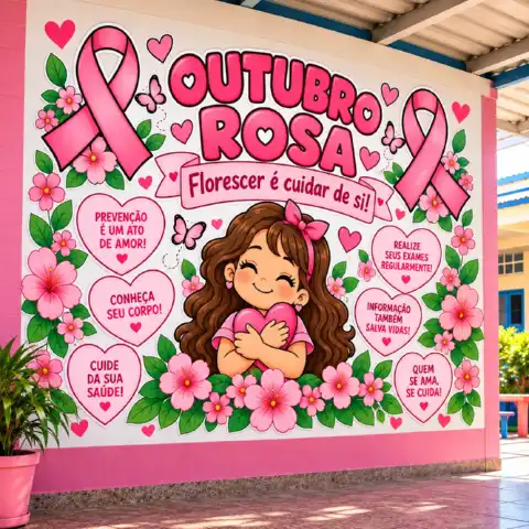 Painel Outubro Rosa para Imprimir – Decoração e Prevenção — amostra 2: Decore sua escola com o Painel Outubro Rosa para…