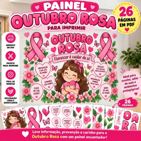 Painel Outubro Rosa para Imprimir – Decoração e Prevenção — capa do material