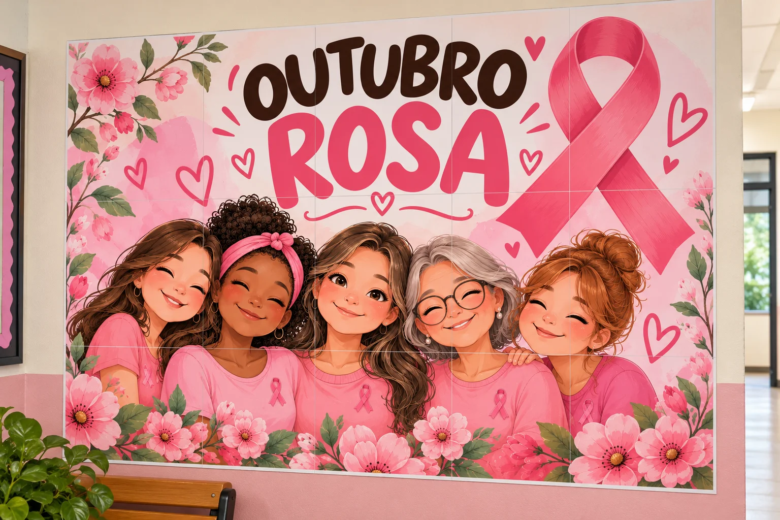 Painel Outubro Rosa para Imprimir | Decoração Escolar — amostra 1: Painel Outubro Rosa para Imprimir — Decoração Escolar e…