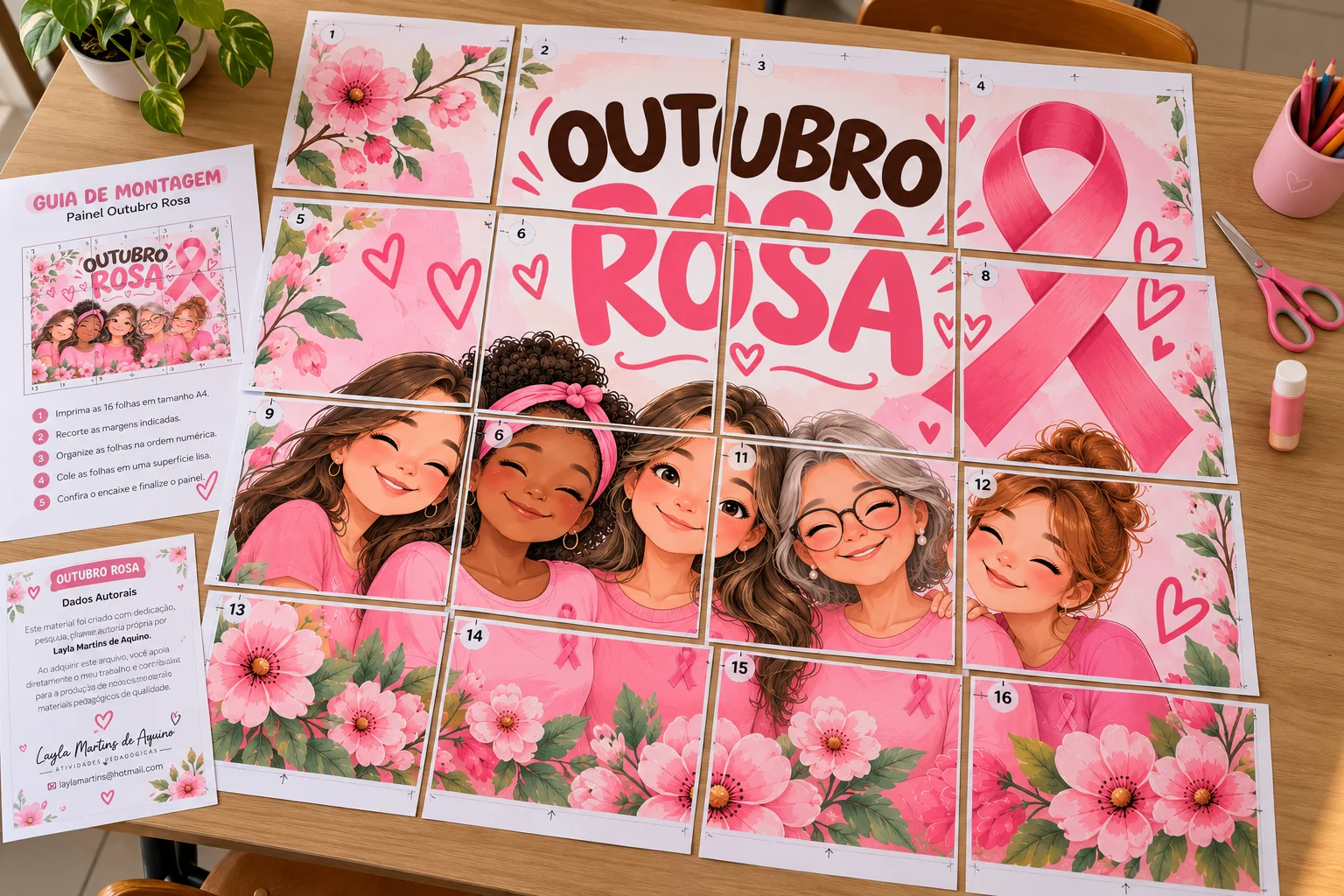 Painel Outubro Rosa para Imprimir | Decoração Escolar — amostra 3: Como montar o painel?