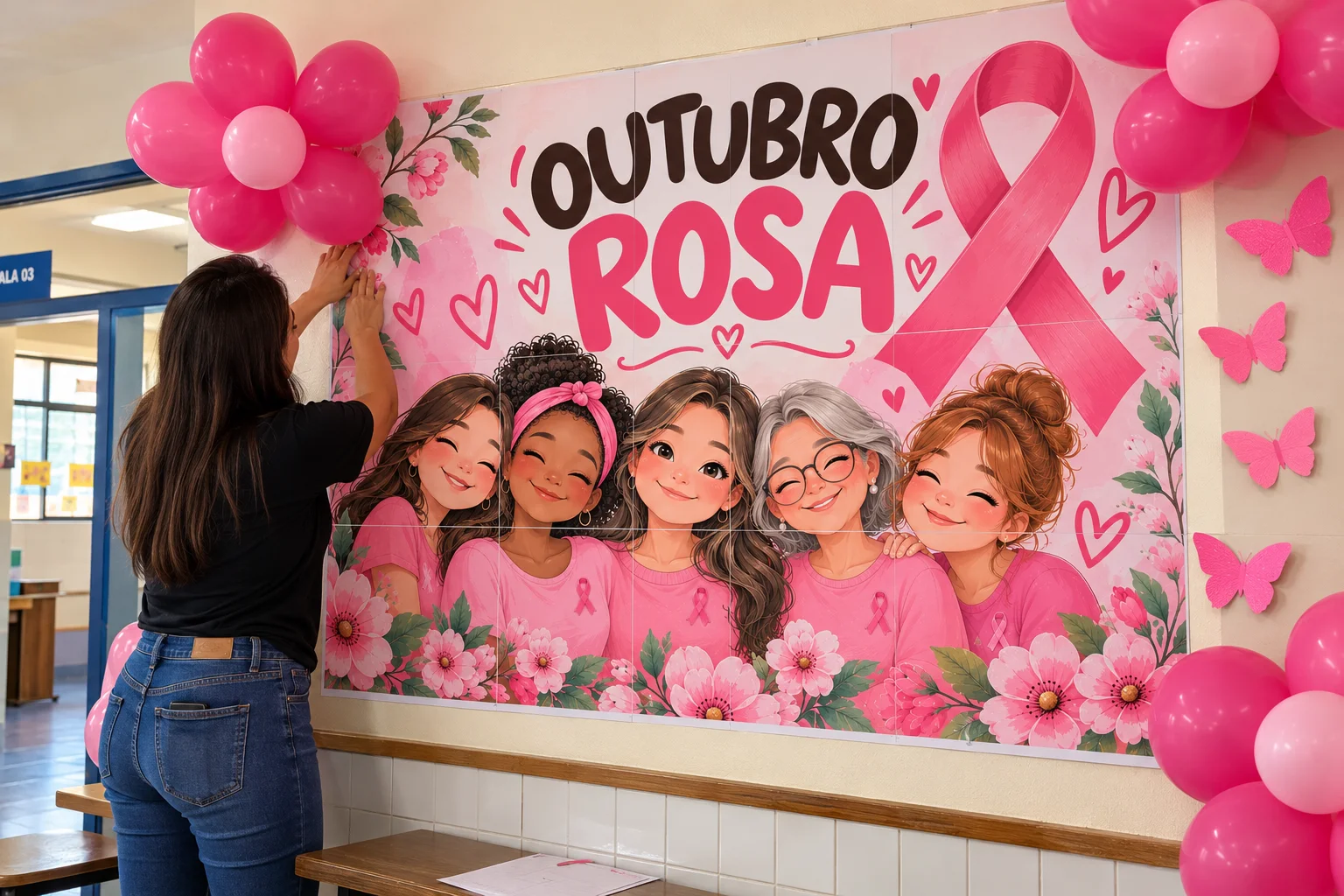 Painel Outubro Rosa para Imprimir | Decoração Escolar — Matemática para Educação Infantil: Painel Outubro Rosa para…