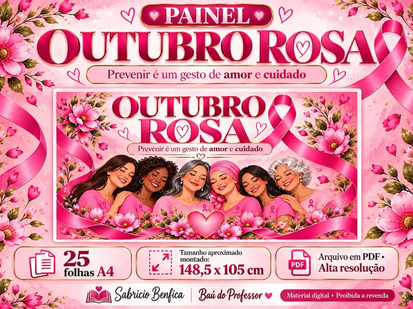 Painel Outubro Rosa para Imprimir em PDF – 25 Folhas A4 — Datas comemorativas para Educação Infantil: Painel Outubro Rosa…