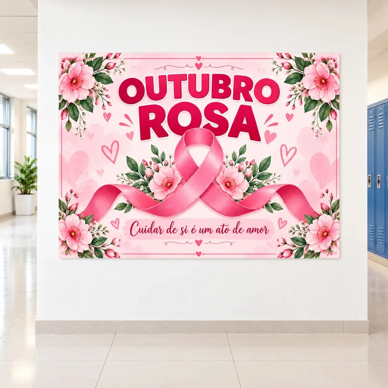 Painel Outubro Rosa para Imprimir – Em PDF — amostra 1: Painel Outubro Rosa para Imprimir – Mural Gigante em 18 Folhas A4
