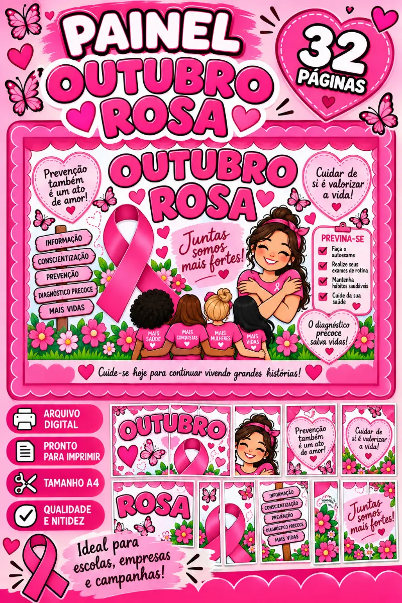 Painel Outubro Rosa PDF — amostra 2: Painel Outubro Rosa – 32 Páginas | Decore, Informe e Inspire
