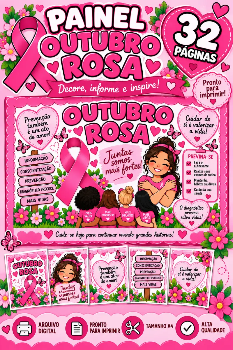 Painel Outubro Rosa PDF — amostra 4: Painel Outubro Rosa – 32 Páginas | Decore, Informe e Inspire