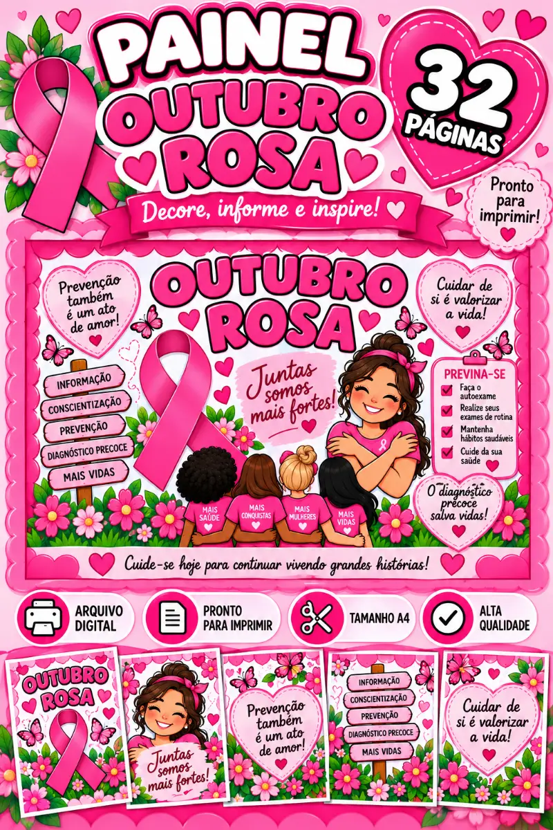 Painel Outubro Rosa PDF — amostra 5: Painel Outubro Rosa – 32 Páginas | Decore, Informe e Inspire