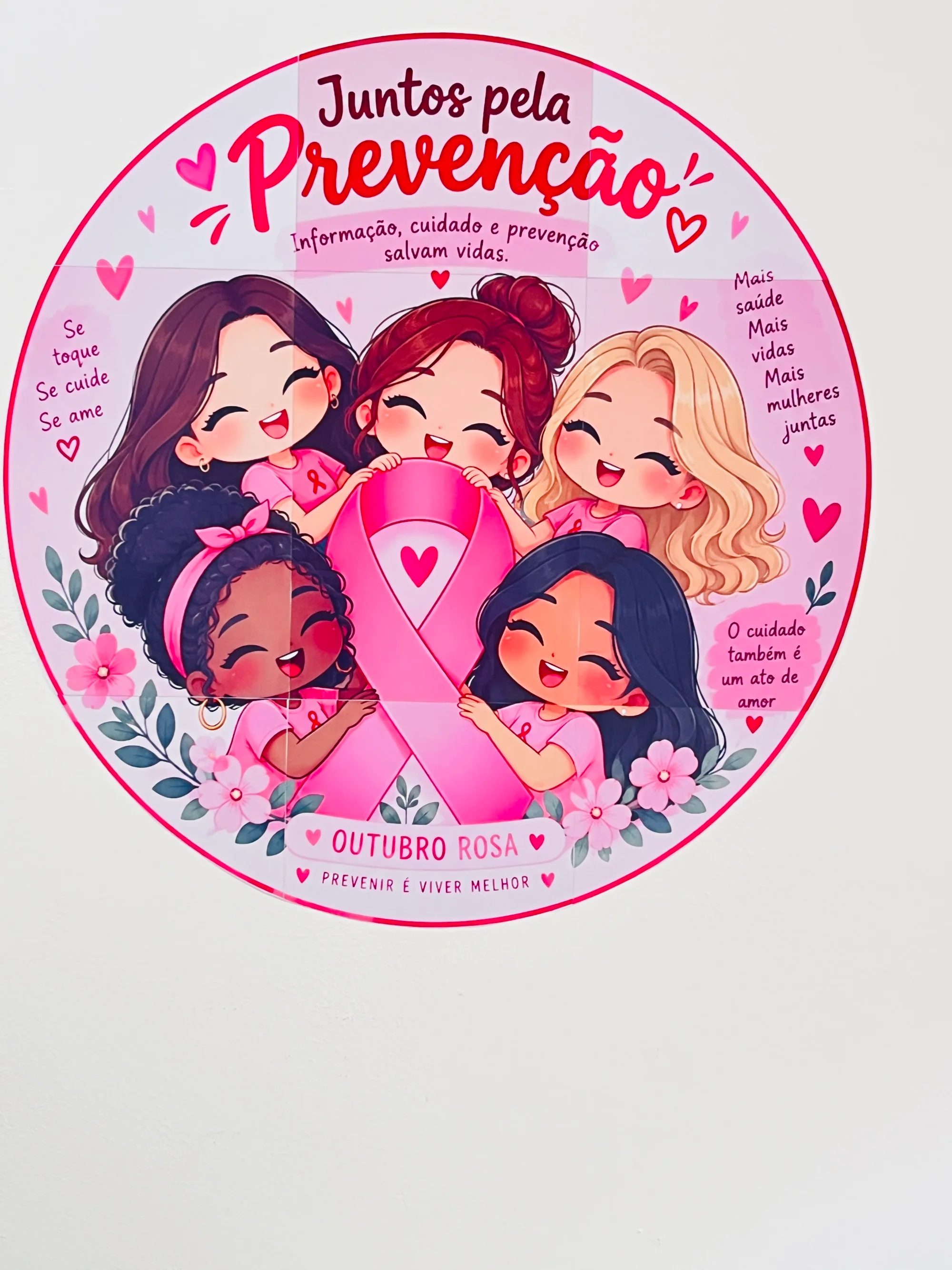 Painel Outubro Rosa Redondo – Juntos pela Prevenção para Imprimir — amostra 4: Painel redondo Outubro Rosa para imprimir,…