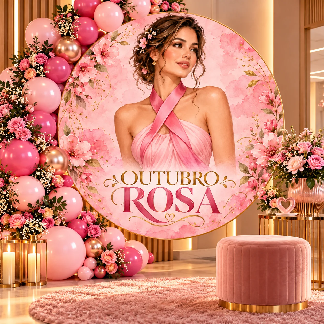 Painel Outubro Rosa redondo - Para imprimir — capa do material