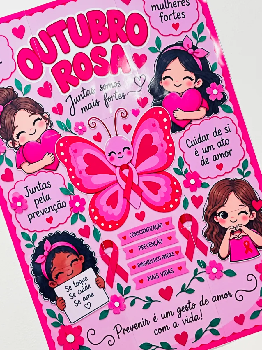 Painel Outubro Rosa - Revurso Pedagógico de Decoração — amostra 1: Juntas somos mais fortes, e a sua escola pode ser a voz…