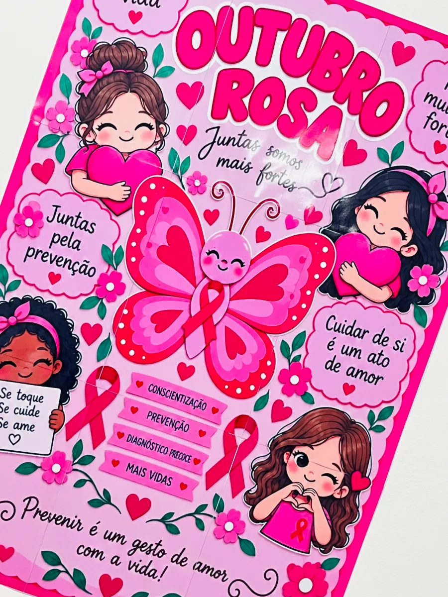Painel Outubro Rosa - Revurso Pedagógico de Decoração — amostra 2: Juntas somos mais fortes, e a sua escola pode ser a voz…