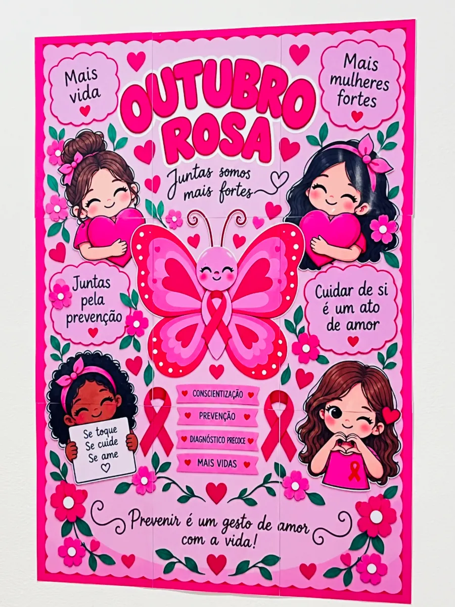 Painel Outubro Rosa - Revurso Pedagógico de Decoração — amostra 3: Juntas somos mais fortes, e a sua escola pode ser a voz…