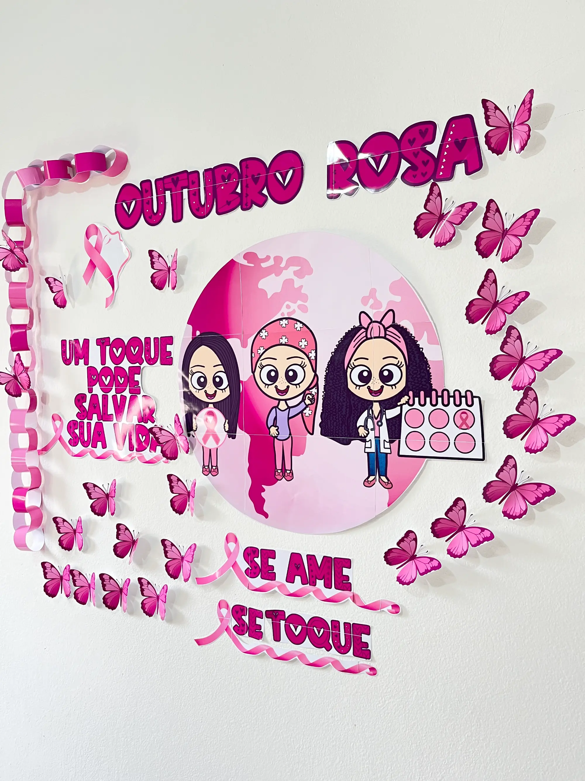 Painel Outubro Rosa – Se Ame, Se Toque — amostra 5: Painel Outubro Rosa com mensagens de autocuidado, prevenção e…