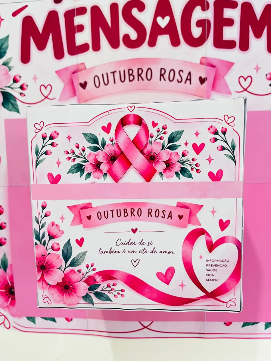 Painel Outubro Rosa Tire uma Mensagem PDF — amostra 3: Painel Outubro Rosa Tire uma Mensagem em PDF para imprimir, com…