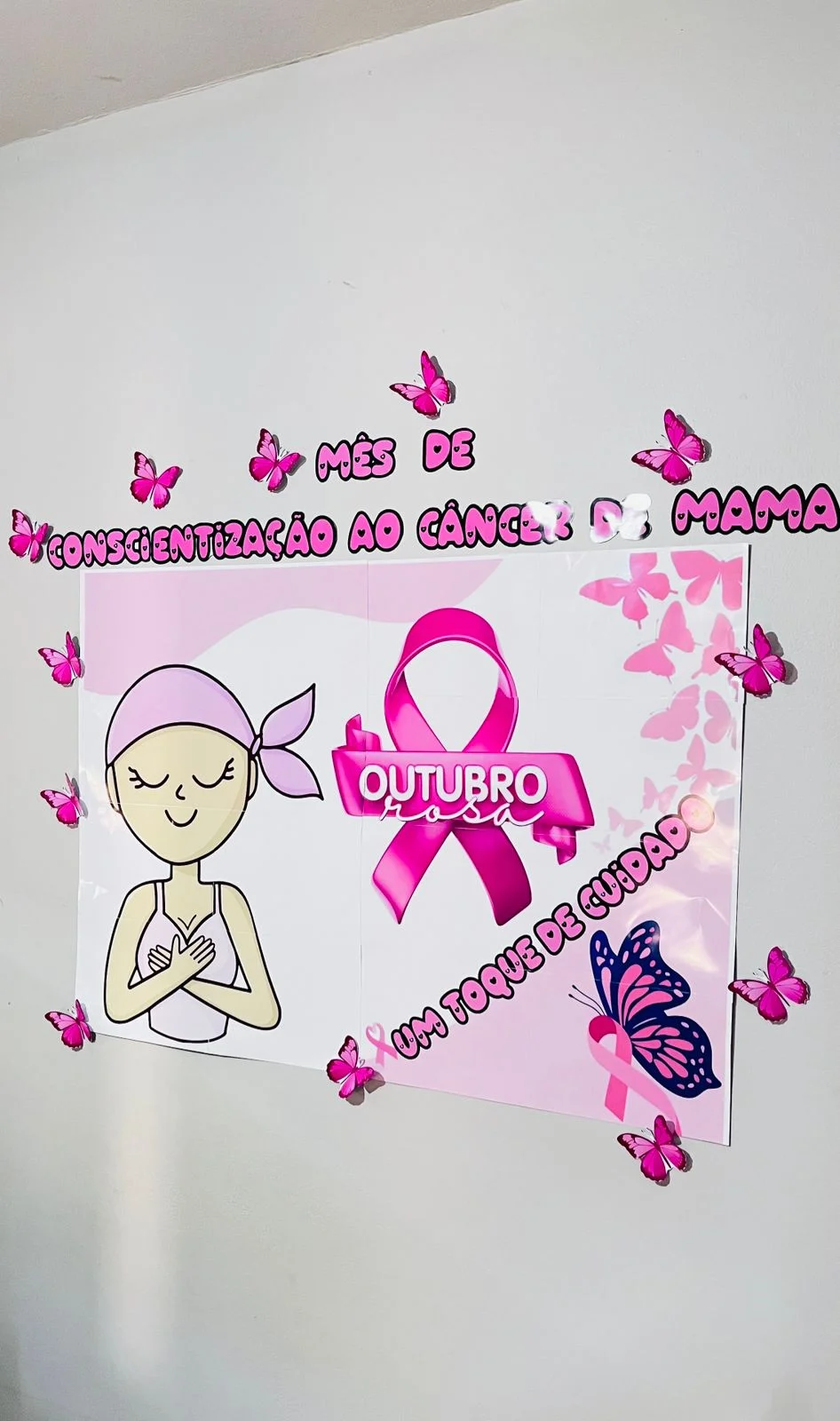 Painel Outubro Rosa – Um Toque De Cuidado — amostra 1: Leve para a escola uma mensagem de cuidado, prevenção e…