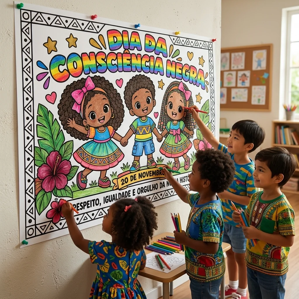 Painel para Colorir – Consciência Negra 20 de Novembro — História para Educação Infantil: Atividade de pintura sobre a…