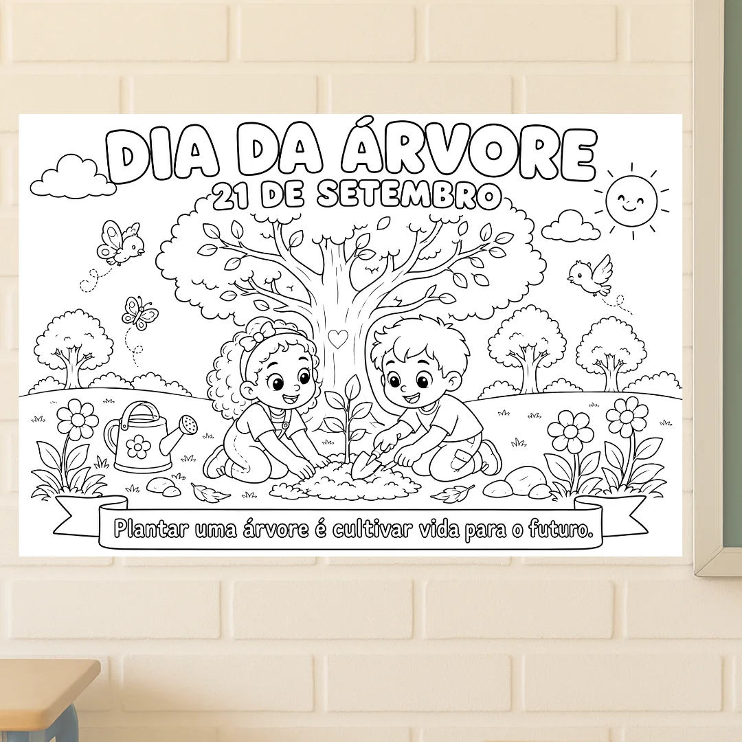 Painel para colorir Dia da Árvore(8 ou 18 folhas) + folha Individual — amostra 1: Objetivos Pedagógicos