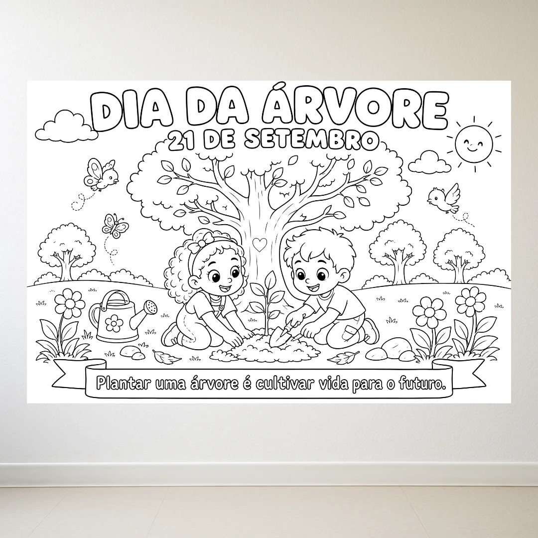Painel para colorir Dia da Árvore(8 ou 18 folhas) + folha Individual — amostra 2: Conteúdo e Formato