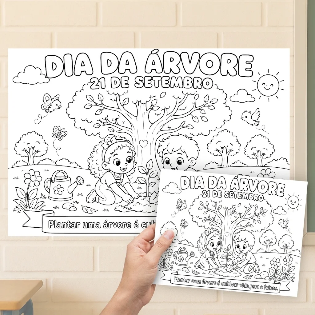 Painel para colorir Dia da Árvore(8 ou 18 folhas) + folha Individual — capa do material