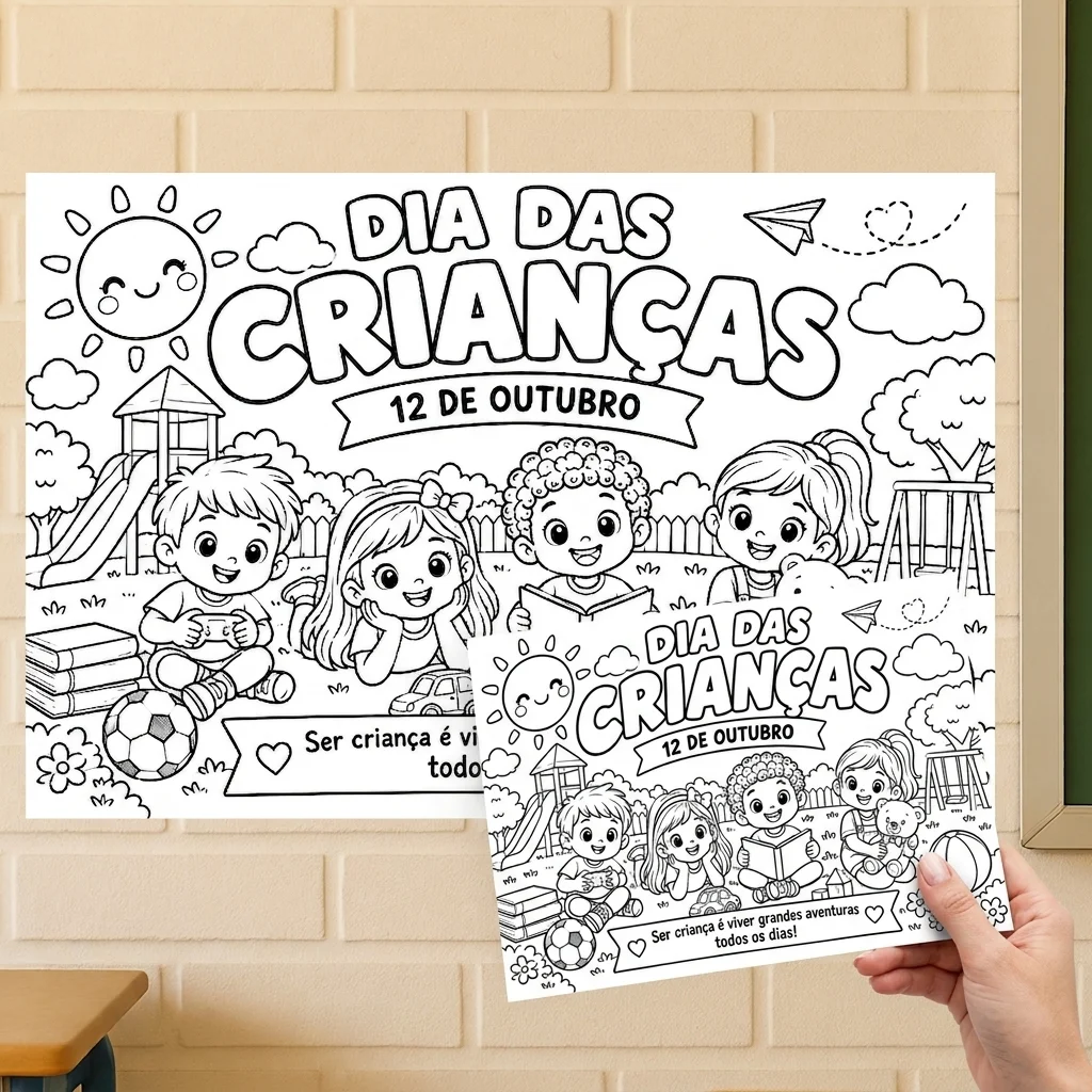 Painel para Colorir Dia das Crianças (8 e 18 Folhas A4) + folha a4 — Apostilas para Educação Infantil: Painel coletivo para…