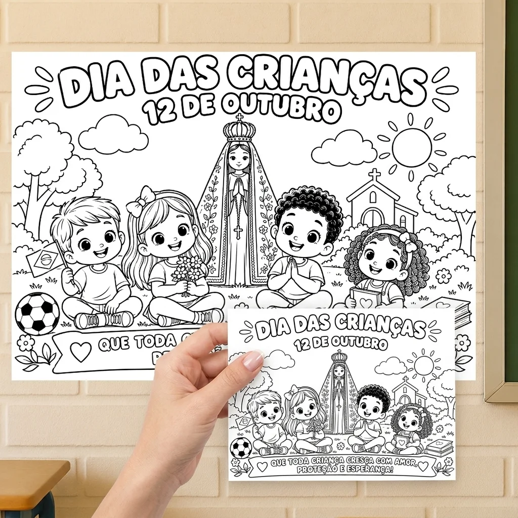 Painel para Colorir Dia das Crianças e Nossa Senhora Aparecida em PDF — Apostilas para Educação Infantil: Painel coletivo…