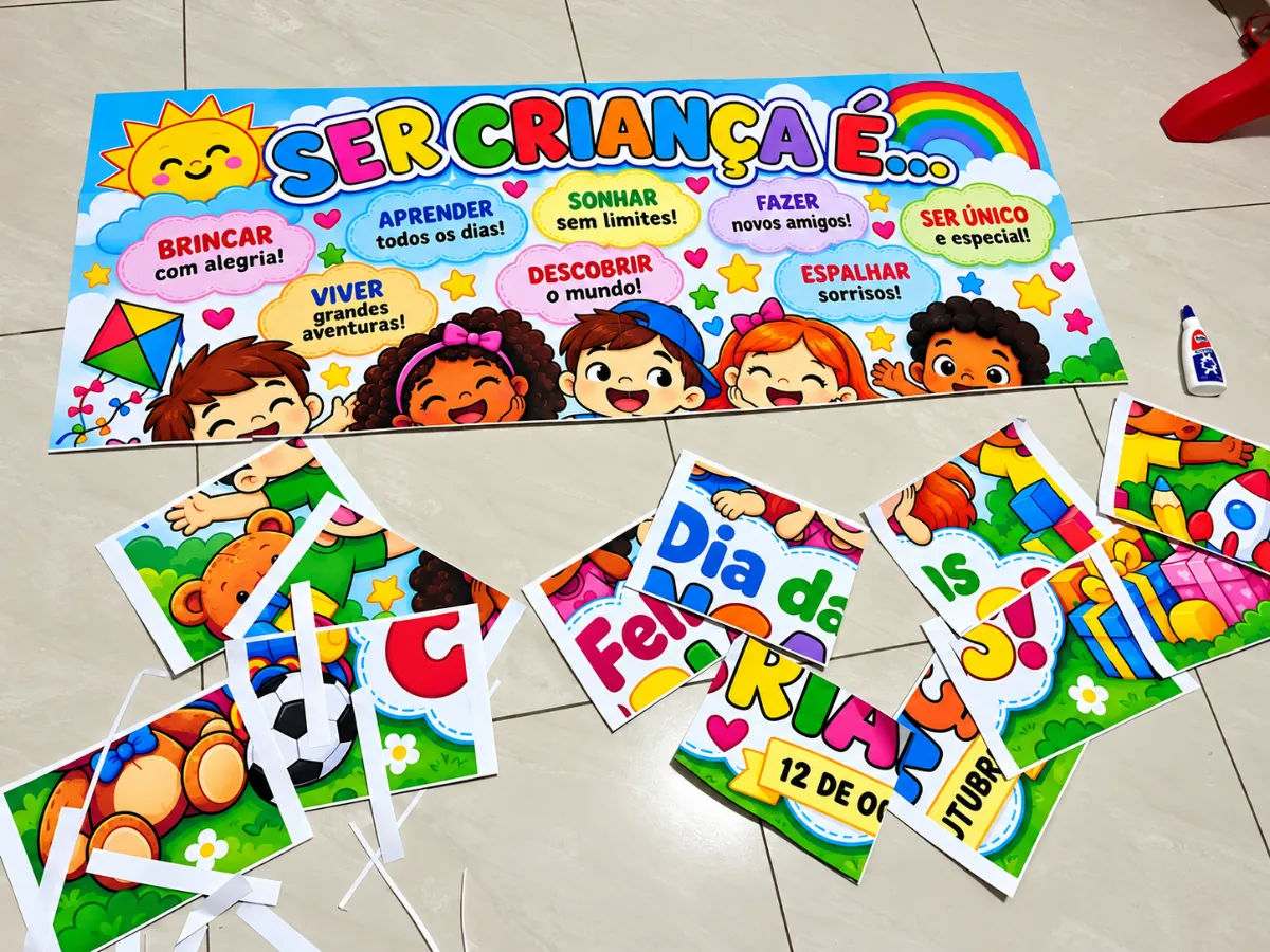 PAINEL PARA DIA DAS CRIANÇAS - IMPRIMA, COLE E DECORE — amostra 1: O Painel Dia das Crianças é um recurso decorativo…