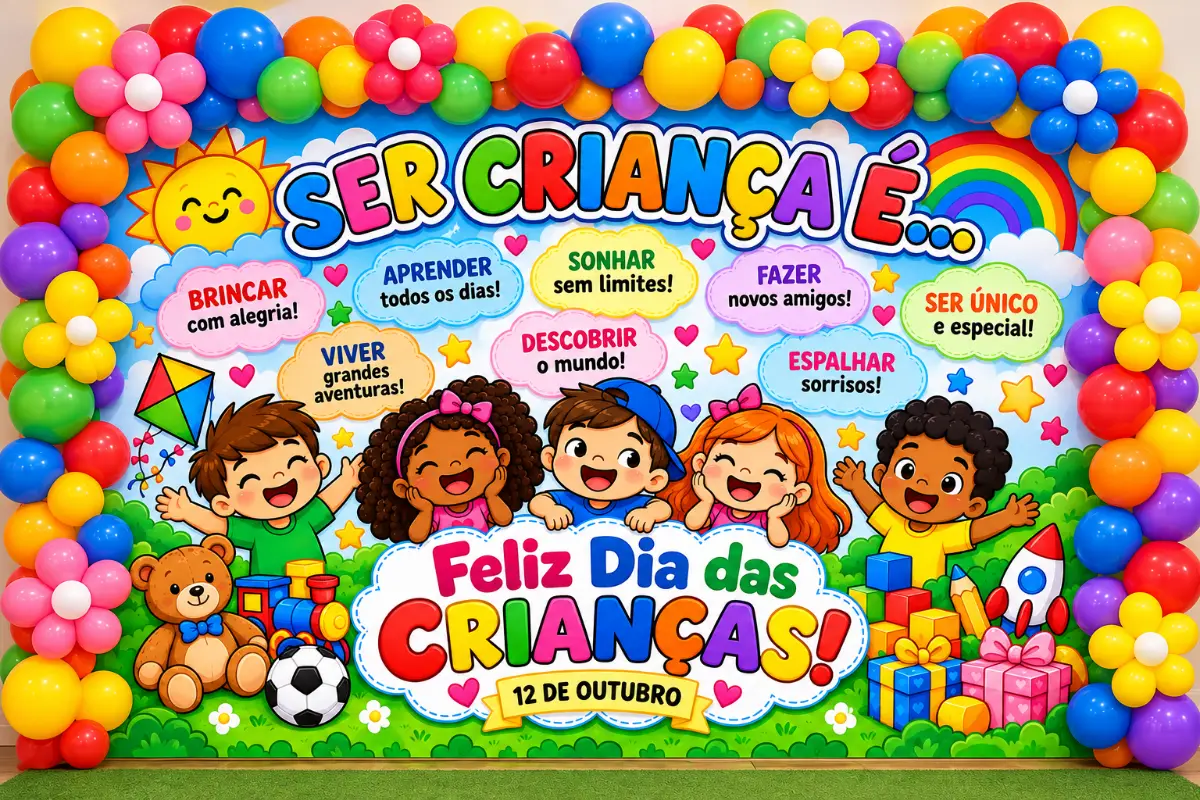 PAINEL PARA DIA DAS CRIANÇAS - IMPRIMA, COLE E DECORE — amostra 3: O Painel Dia das Crianças é um recurso decorativo…