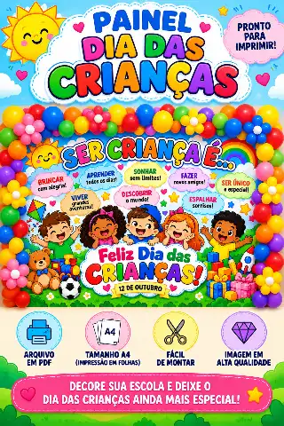 PAINEL PARA DIA DAS CRIANÇAS - IMPRIMA, COLE E DECORE — capa do material
