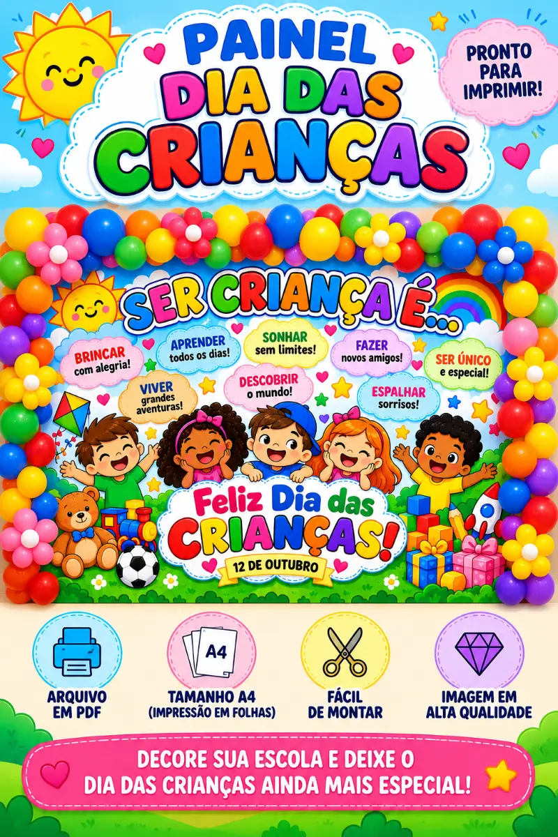 PAINEL PARA DIA DAS CRIANÇAS - IMPRIMA, COLE E DECORE — Atividades para Educação Infantil: O Painel Dia das Crianças é um…