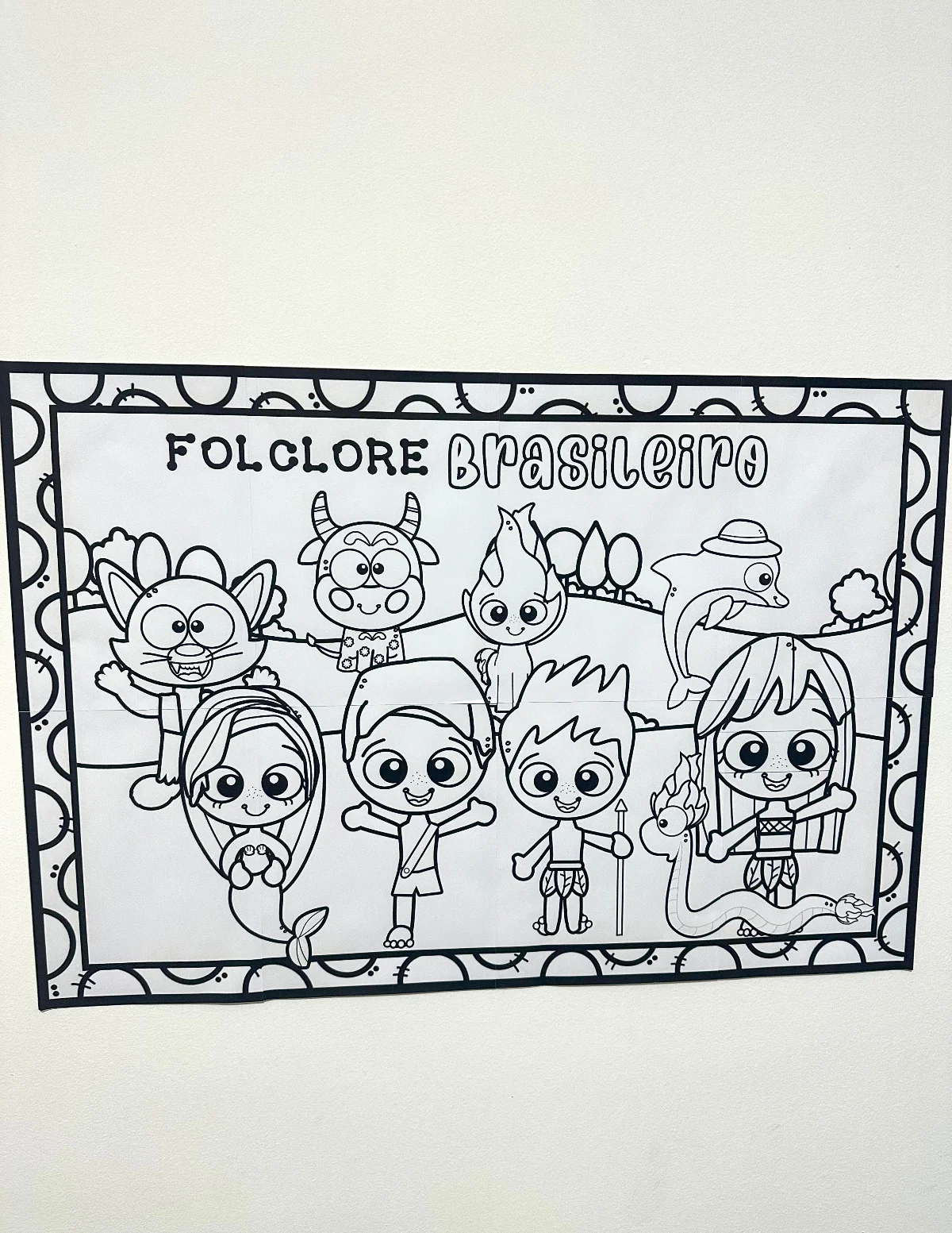 Painel para pintura coletiva: Folclore Brasileiro — amostra 1: Cartaz para pintura coletiva tema Folclore Brasileiro com as…