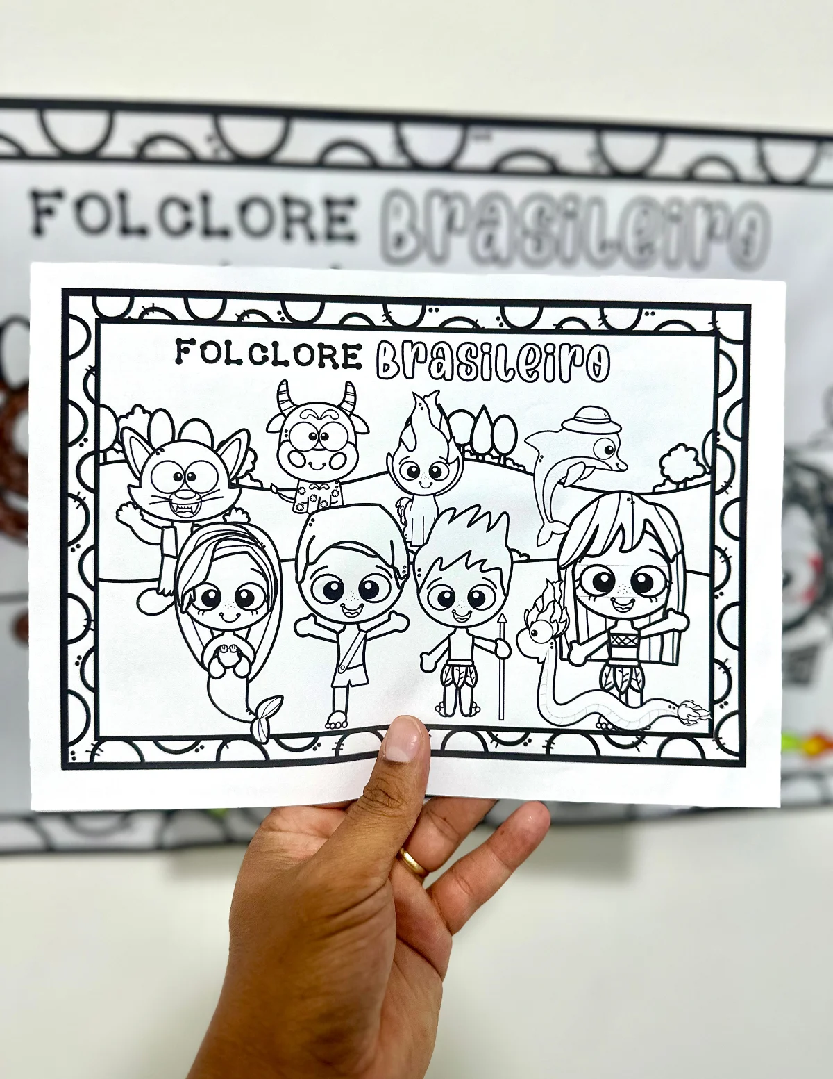 Painel para pintura coletiva: Folclore Brasileiro — amostra 2: Cartaz para pintura coletiva tema Folclore Brasileiro com as…