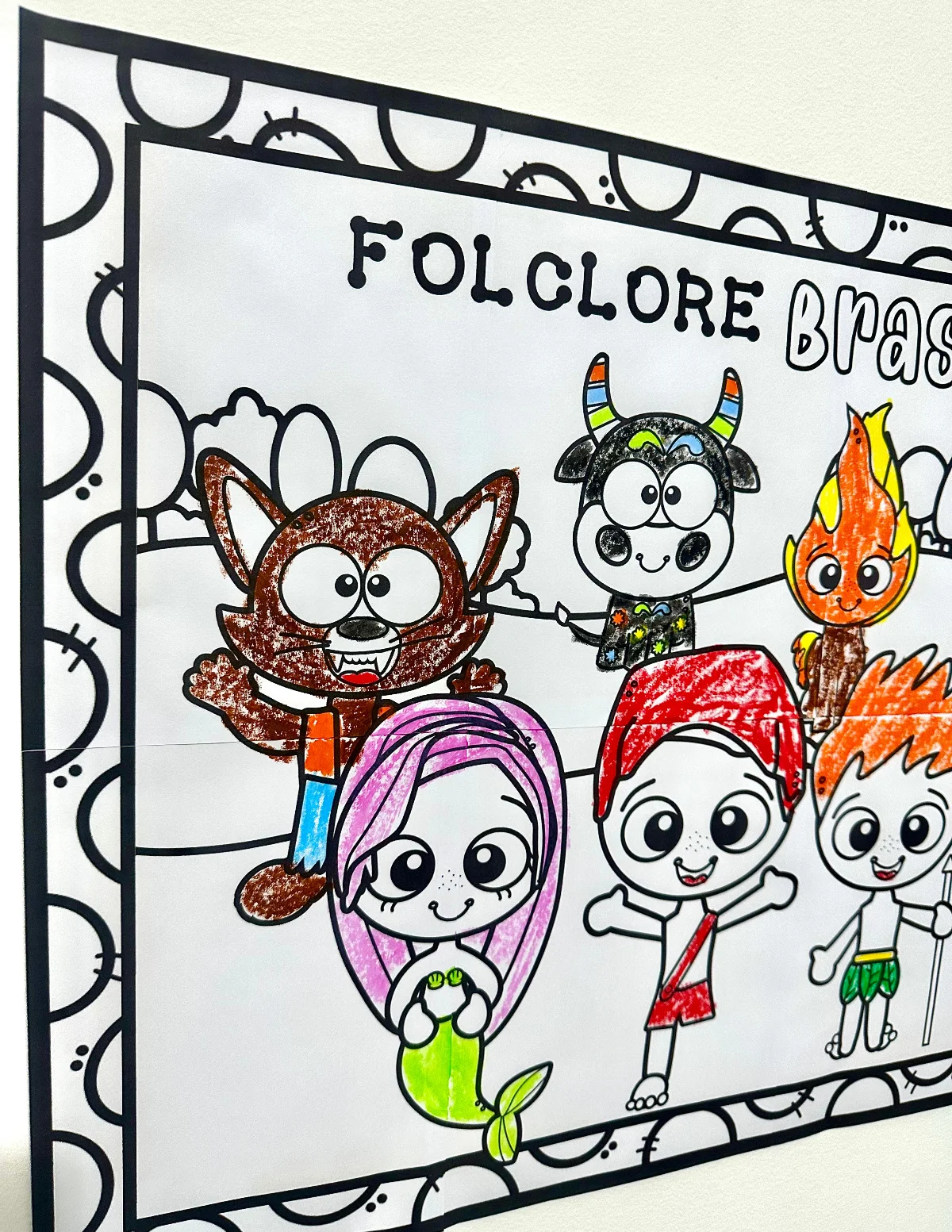 Painel para pintura coletiva: Folclore Brasileiro — amostra 3: Cartaz para pintura coletiva tema Folclore Brasileiro com as…