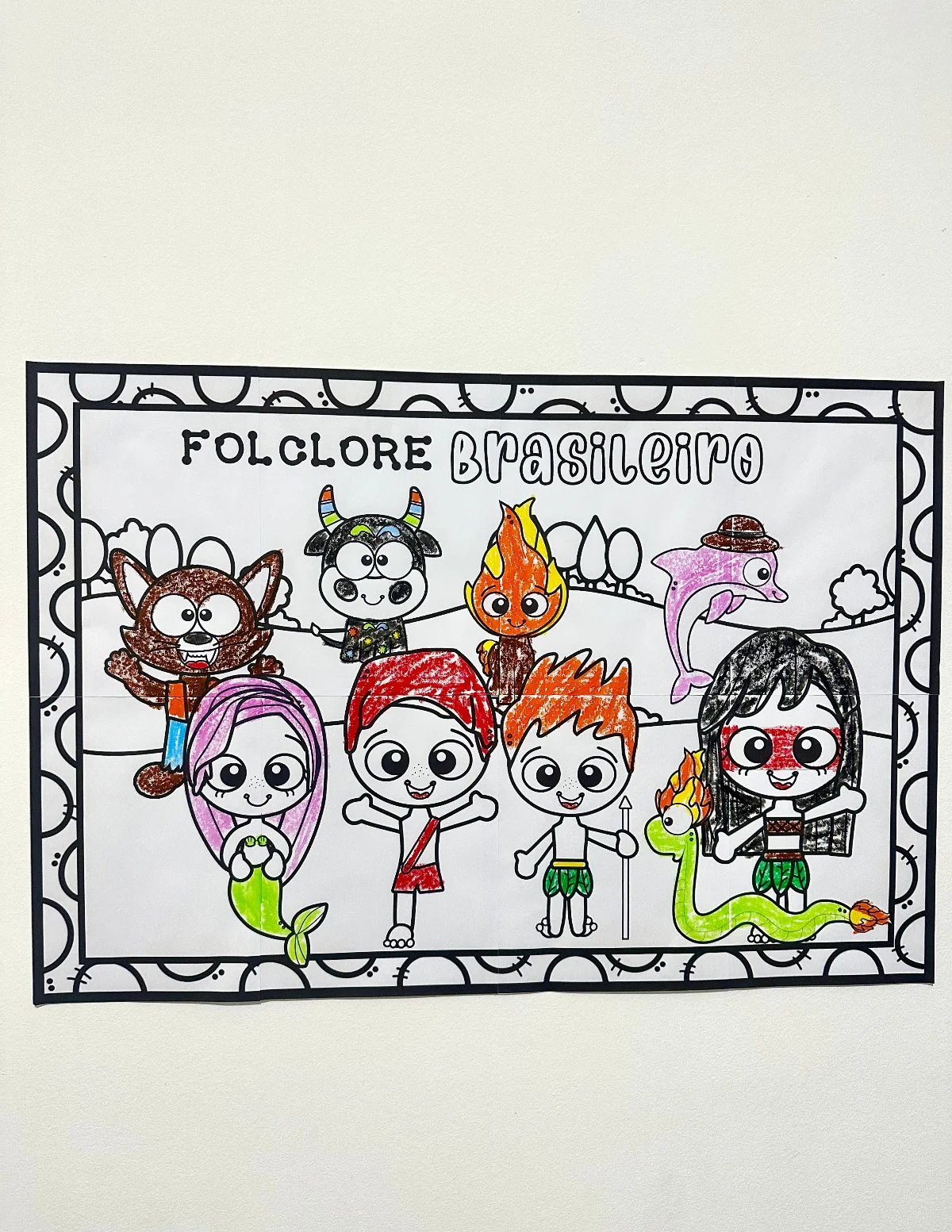 Painel para pintura coletiva: Folclore Brasileiro — amostra 5: Cartaz para pintura coletiva tema Folclore Brasileiro com as…