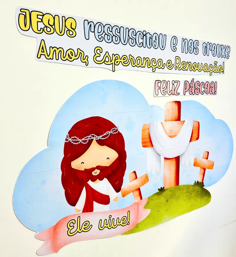 Painel Páscoa Cristã em PDF para Imprimir e Montar — amostra 1: Painel Páscoa Cristã para ambientes educativos