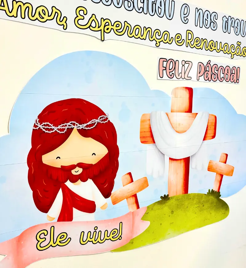 Painel Páscoa Cristã em PDF para Imprimir e Montar — amostra 3: Como usar em sala de aula