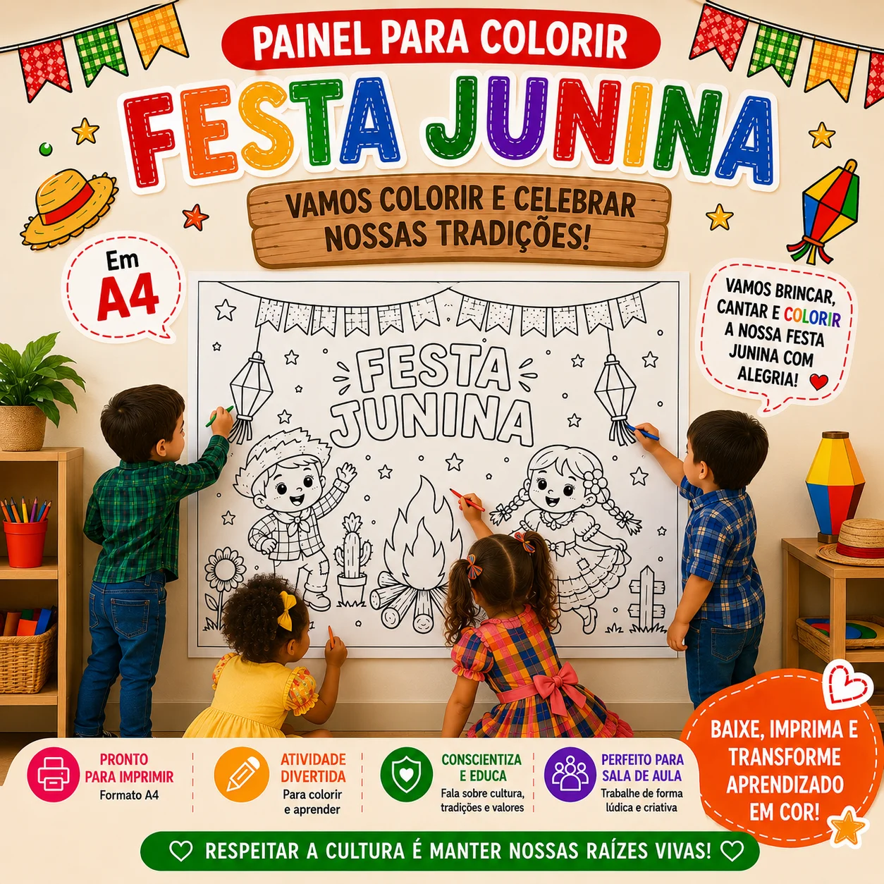 Painel pintura coletiva festa junina — Datas comemorativas para Educação Infantil: 🌽🎉 *PAINEL DE PINTURA COLETIVA – FESTA…