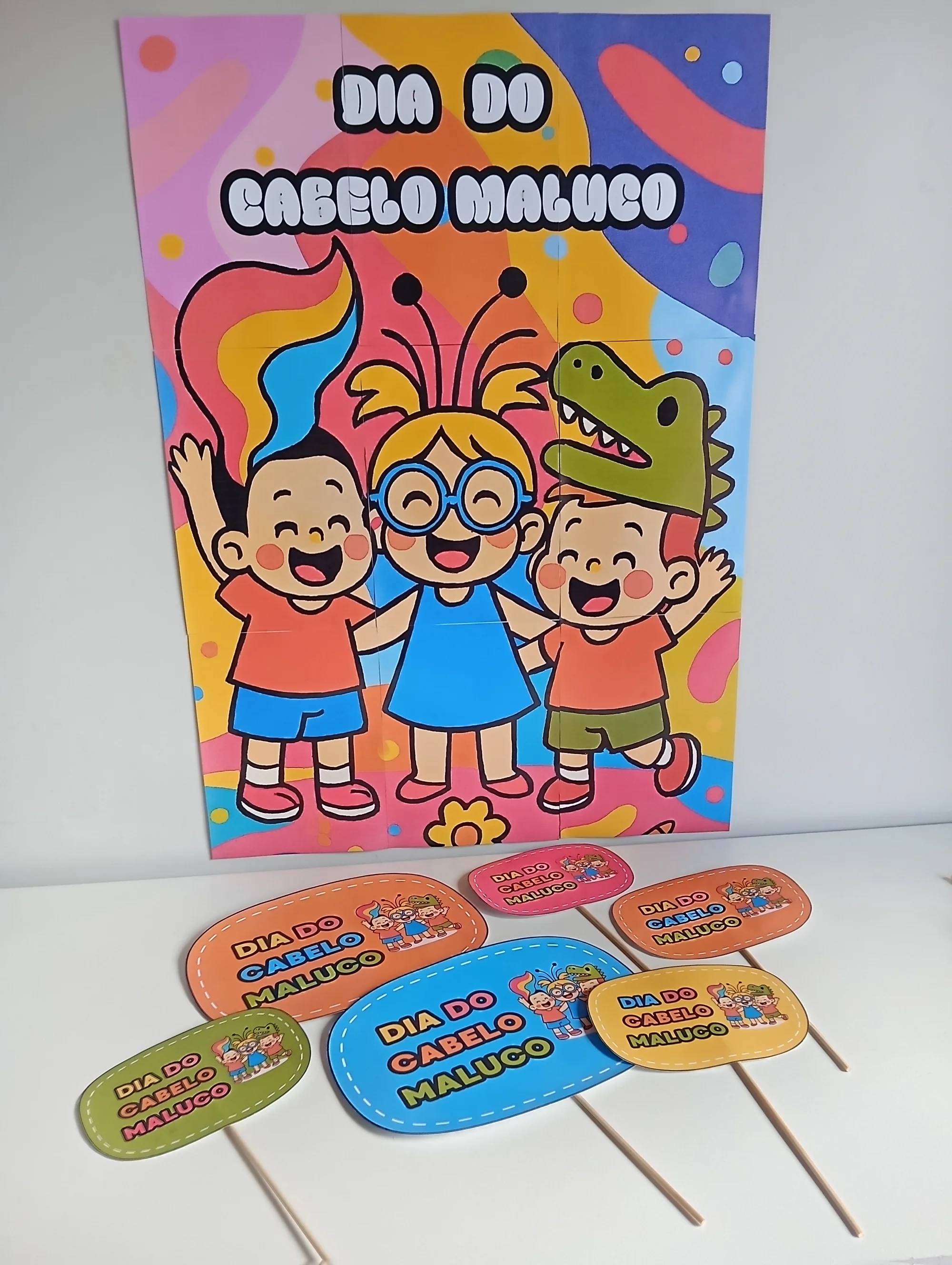 🎨 Painel + Plaquinhas do Dia do Cabelo Maluco ✂️ — capa do material